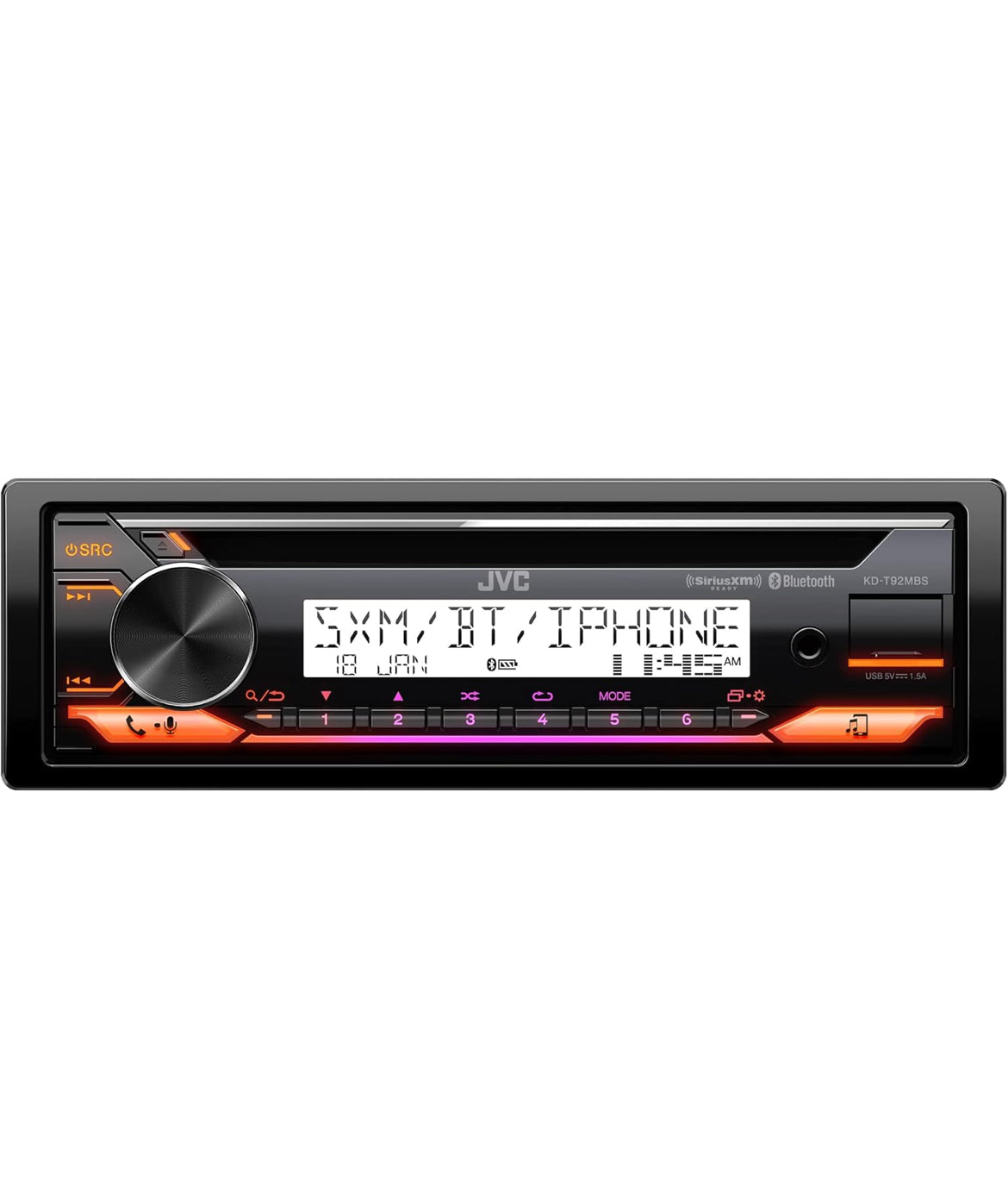 JVC KD-T92MBS Mariene Motorstereo met Bluetooth, Voorste USB, AUX, Amazon Alexa, SirusXM Radio Gereed, Hoëkrag Versterker, Hoëkontras Skerm