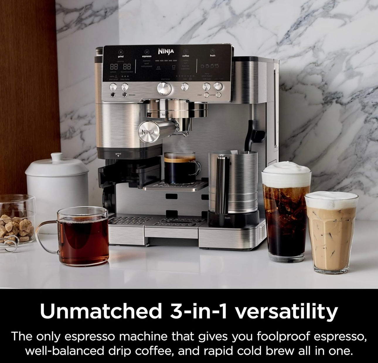 Ninja Espresso Machine, Luxe Café Premier Series, Drip Coffee Maker and Rapid Cold Brew for Cappuccinos and Lattes, Dairy or Non-Dairy (ES601)