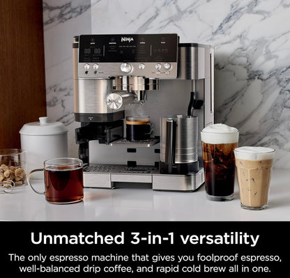 Ninja Espressomasjien, Luxe Café Premier Reeks, Drupkoffiemaker en Vinnige Koue Brou vir Cappuccino's en Lattes, Suiwel of Nie-Suiwel (ES601)