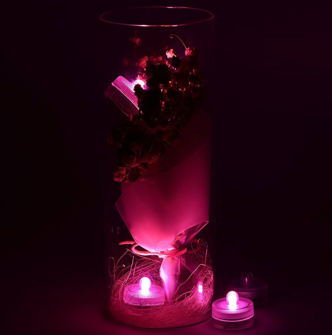 Submersible LED Lights Battery Powered Underwater Waterproof LED Tea Light Candles for Events Decor Lighting - (Pink)