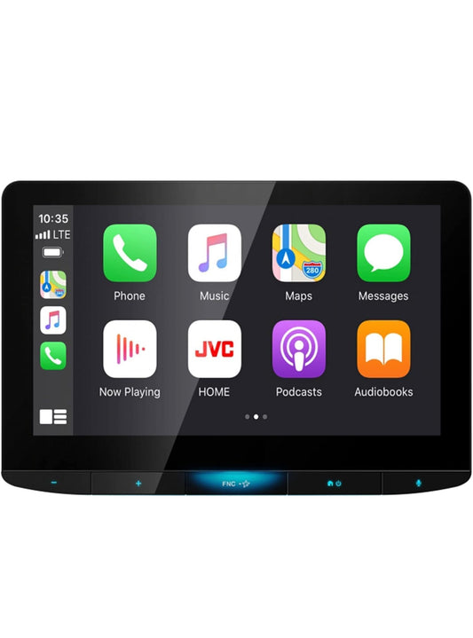 JVC Bluetooth-motorstereontvanger met USB-poort – 10.1" drywende raakskerm-HD-skerm, AM/FM-radio - MP3-speler - Dubbel DIN - Waze-gereed met Apple CarPlay of Android Auto (Swart)