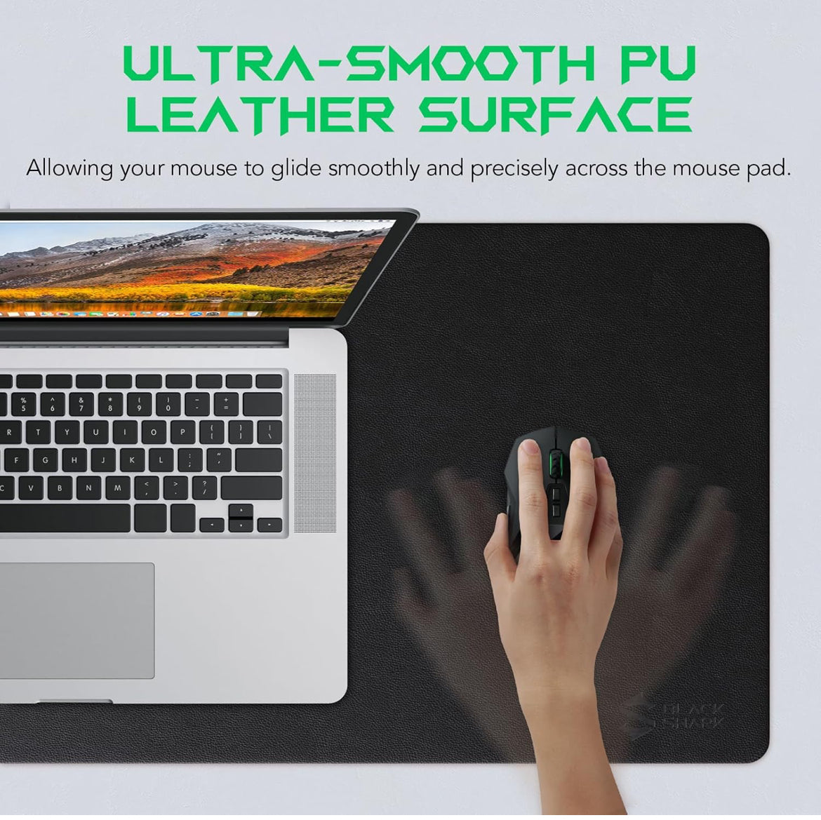 Black Shark Leather Desk Pad Protector, Office Desk Mat, Large Mouse Pad - Manta P10 Black