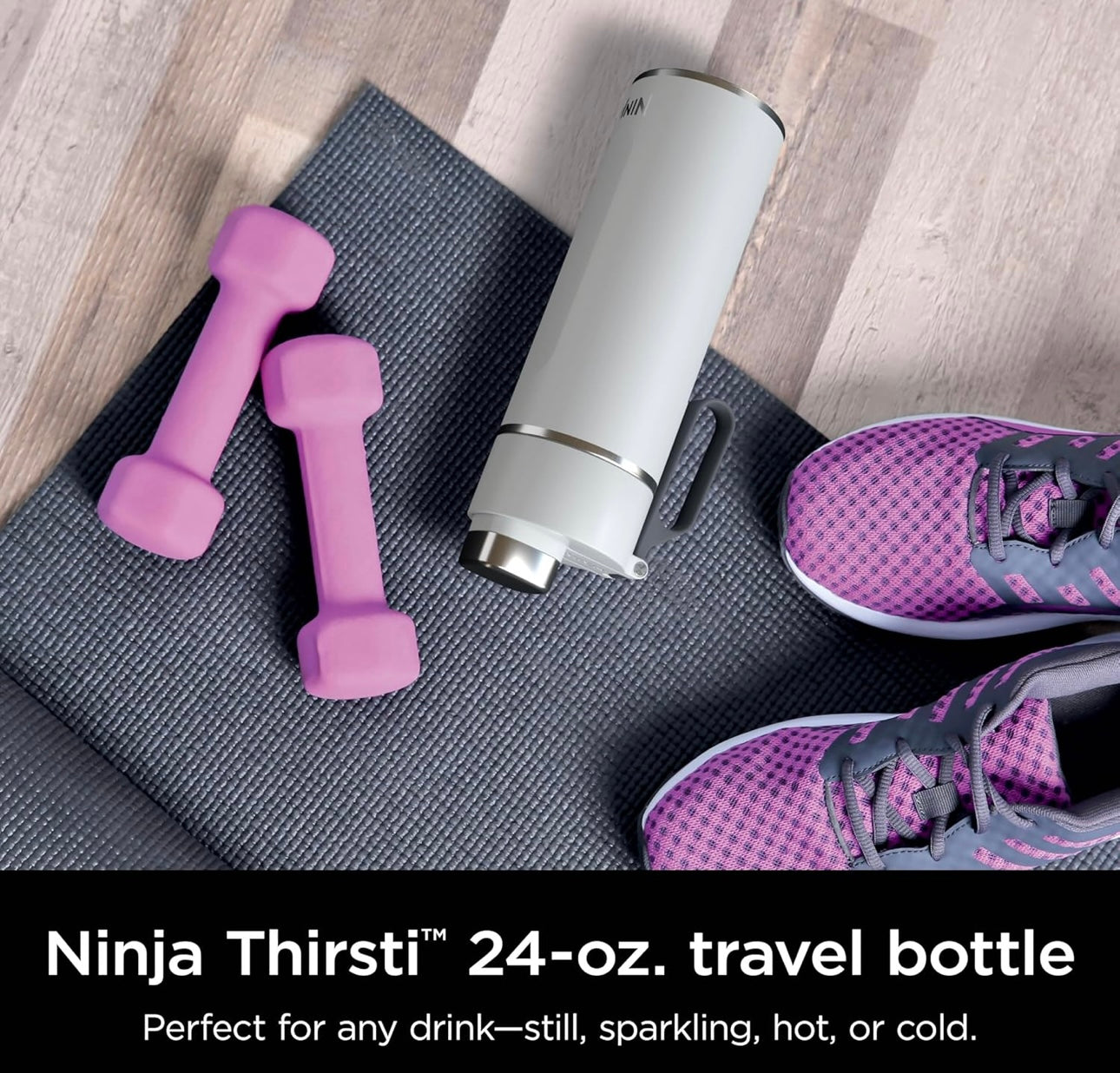 Ninja DW2401WH Thirsti 24oz Reiswaterbottel Lekvry, 24 Uur Koud, Skottelgoedwasser Veilig, Roesvrye Staal Geïsoleerde Tuimelaar - Wolk Wit