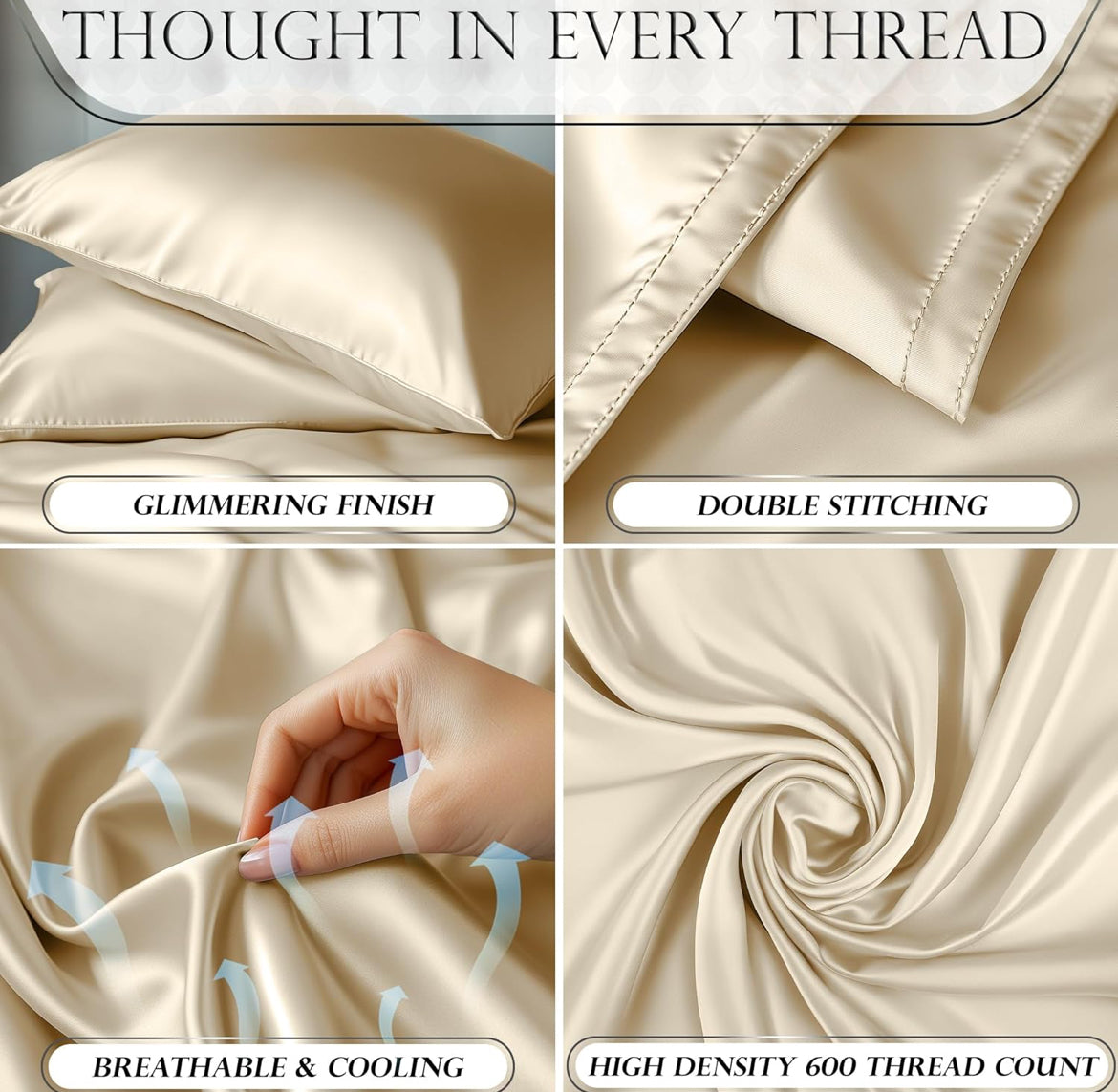 DECOLURE Satin Bed Sheets - 3 Piece Luxury Silky Twin Size Bedding Set - Softer Than Silk, Wrinkle-Free with 15” Deep Pocket Fitted Sheet, Perfect for Hair & Skin, Gifts for Women (Ivory)
