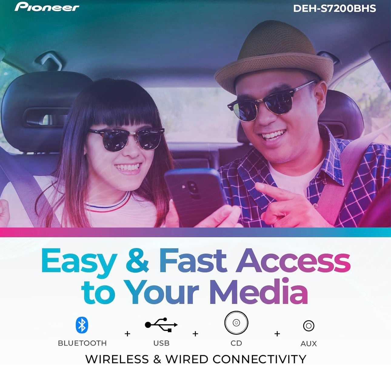 Pioneer DEH-S7200BHS Klank-CD-ontvanger en Bluetooth-motorstereo – Enkel Din, Amazon Alexa, HD Radio en Verbeterde Klankfunksies