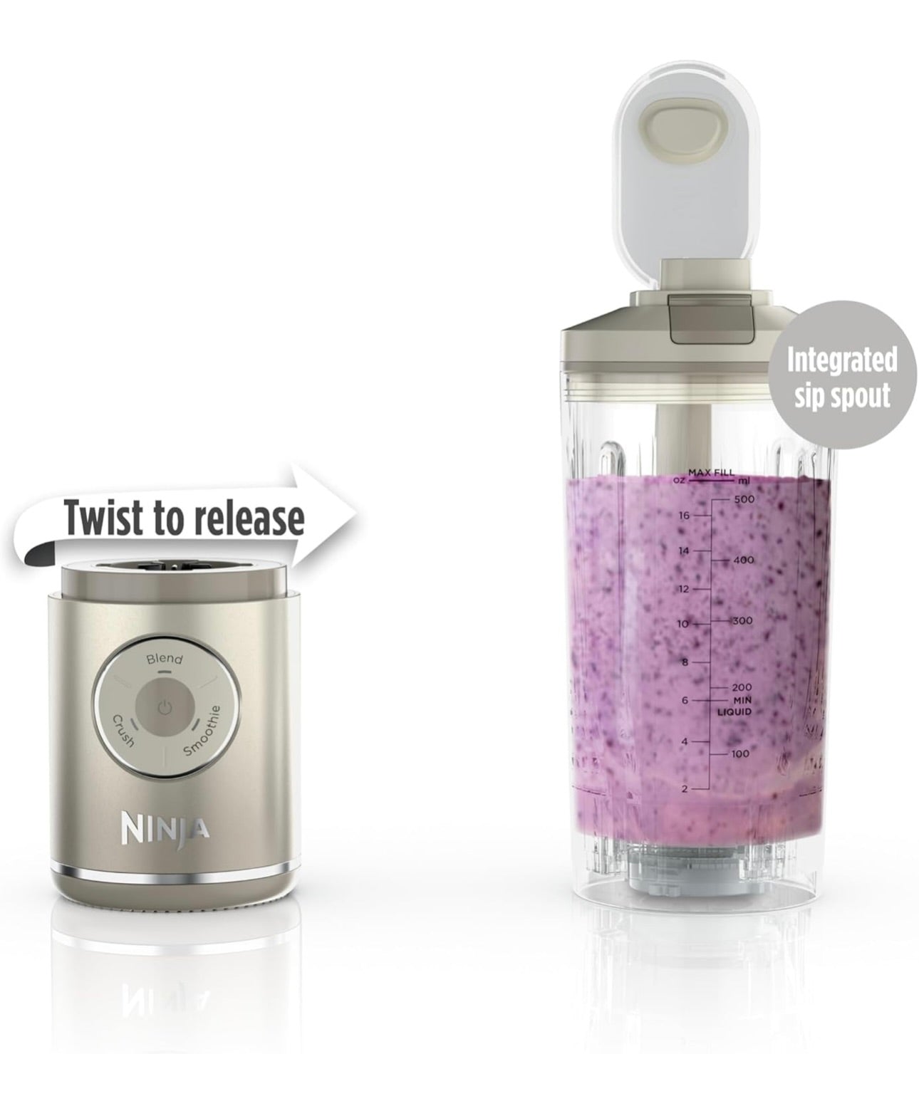 Ninja Blast Max, Portable Blender + Twist & Go, Personal Blender, Ninja Blender, Smoothie, Blend, Ice Crush, 3 Programs - CREAM BC251GY
