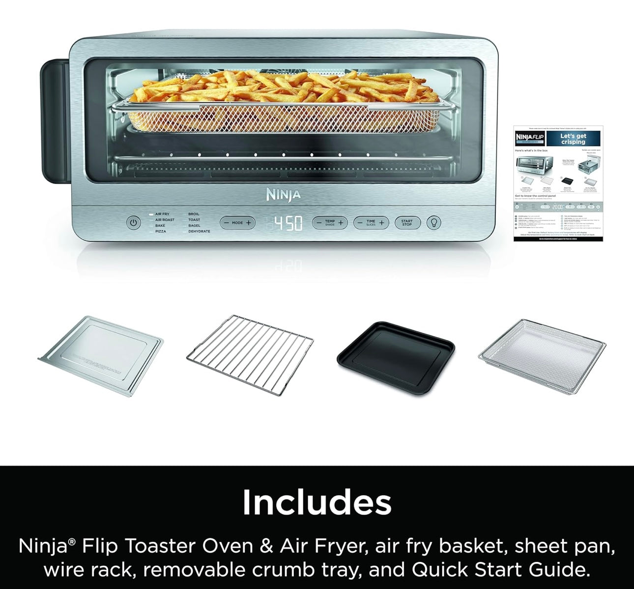Ninja Flip Toaster Oven&Air Fryer, 8-in-1 Functionality, Flip Up & Away Capability for Storage Space, LargeCapacity - Stainless,1800 watts (SP151)