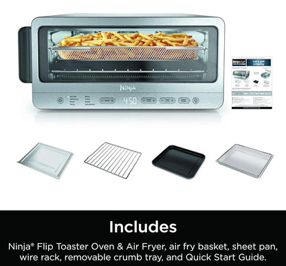 Ninja Flip Rooster Oond & Lugbraaier, 8-in-1 Funksionaliteit, Vou Op en Weg vir Bergruimte, Groot Kapasiteit - Vlekvrye Staal, 1800 watt (SP151)