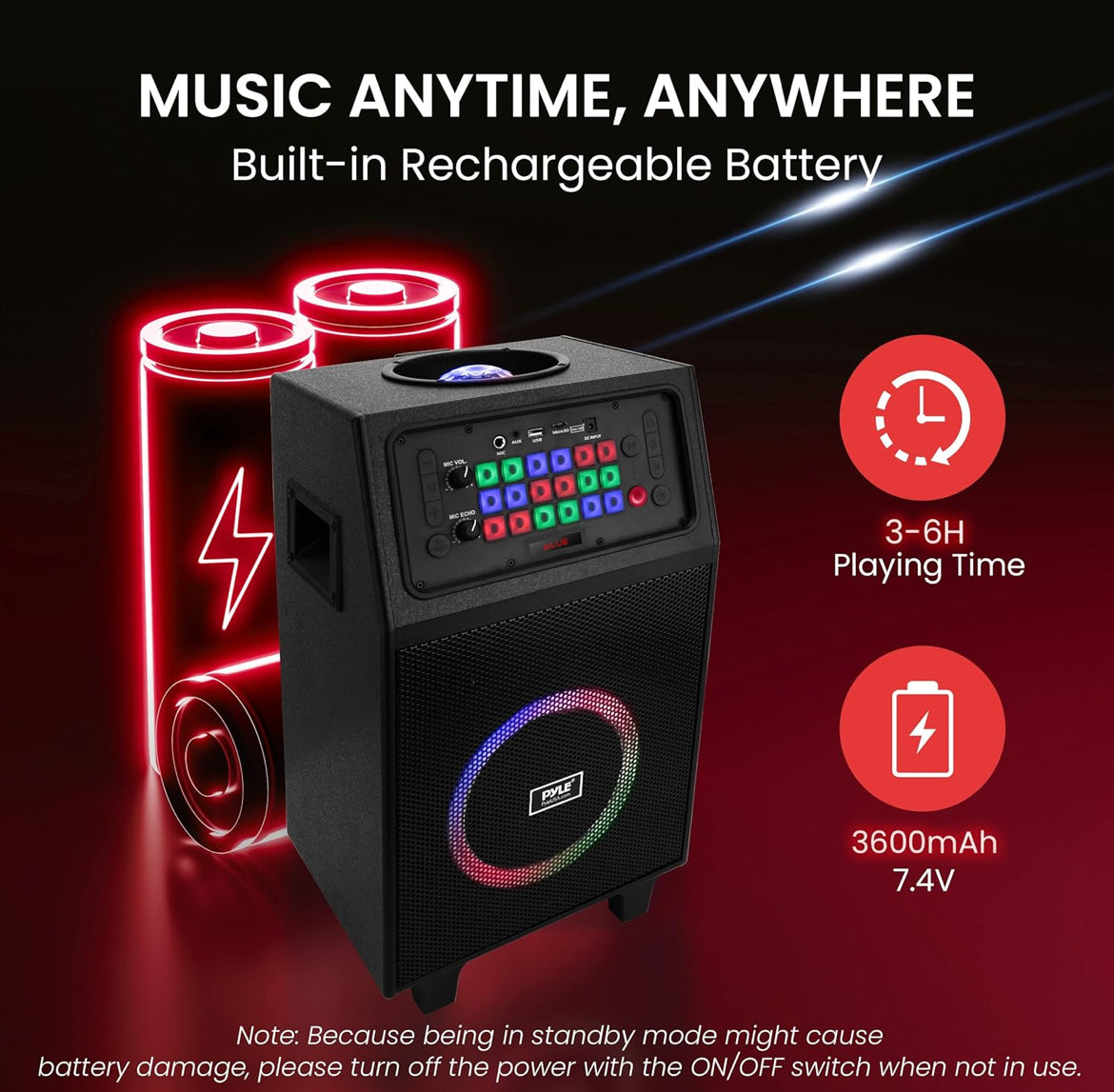 Portable Karaoke PA Speaker System - 600W 8” Rechargeable TWS, Party Lights, LED Display, FM/AUX/MP3/USB/SD, Wheels - Wireless Mic, Remote Control, Tablet Holder Included