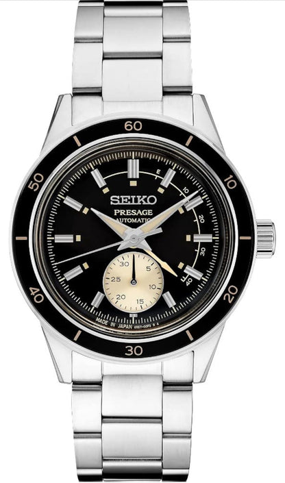 SEIKO Mans Swart Wysiger Silwer Vlekvrye Staalband Presage Outomatiese Horlosie