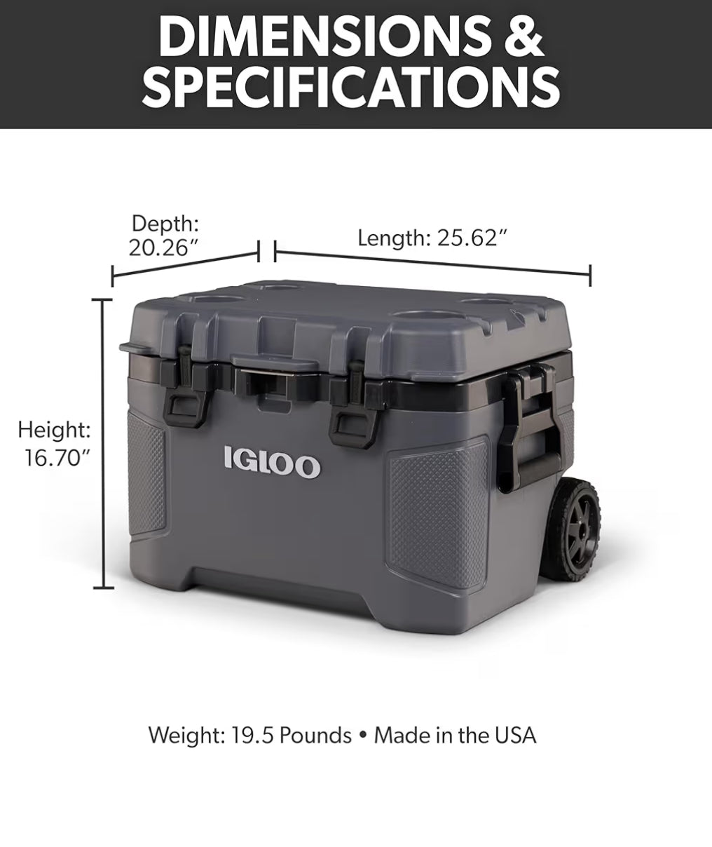 Igloo Trailmate 52Qt Wheeled Cooler, Insulated Hard Shell Ice Chest - Carbonite