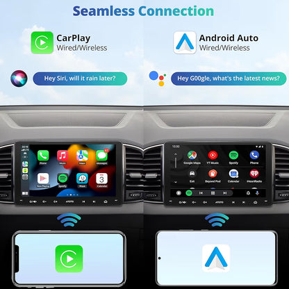 9" KI-aangedrewe motorradio dubbel DIN draadlose CarPlay en Android Auto, Wi-Fi/Bluetooth/USB, GPS-opsporing, 24 EQ & DSP, Mirror Link