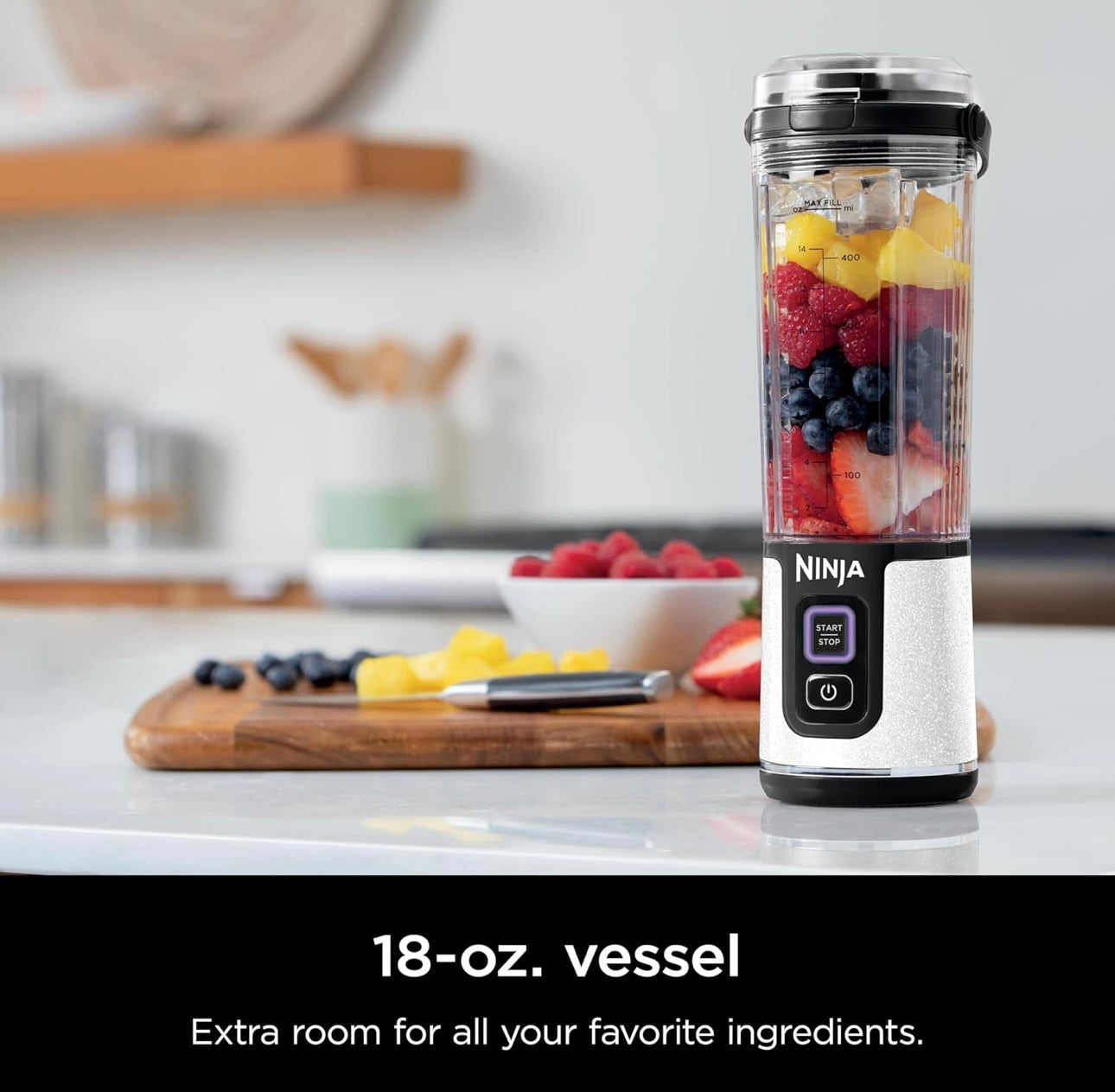 Ninja Blast Portable Blender, Cordless, 18oz. Vessel, Personal Blender BPA Free, Leakproof Lid & Sip Spout, USB-C Rechargeable, Dishwasher Safe Parts -White Glitter (BC152GL)