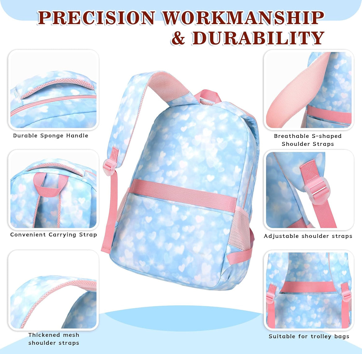 Girls Backpack 15.6 Inch Laptop School Bag Cute Kids Kindergarten Elementary Backpacks Middle Schoolbag Large Bookbags for Women Teens Students Anti Theft Travel Daypack (Blue)