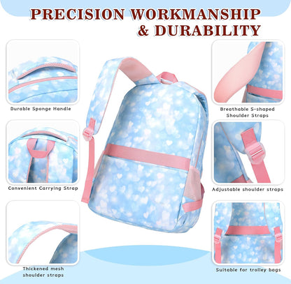 Girls Backpack 15.6 Inch Laptop School Bag Cute Kids Kindergarten Elementary Backpacks Middle Schoolbag Large Bookbags for Women Teens Students Anti Theft Travel Daypack (Blue)