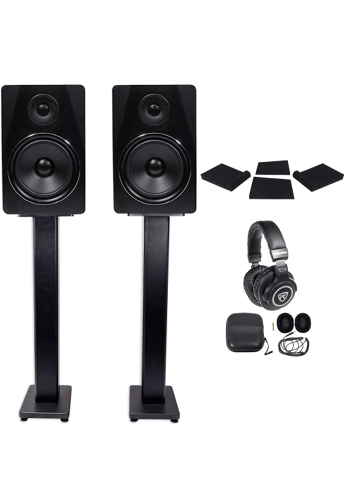 Rockville 2 APM8B 8" 500W Powered Studio Monitors+Stands+Pads and Headphones