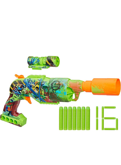 NERF Zombie Driller Dart Blaster, 16 Nerf Elite Darts, Rotating 5 Dart Cylinder, Removable Scope, Outdoor Games, Ages 8+