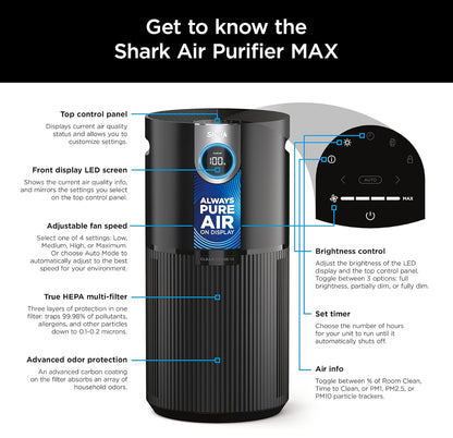Shark AP1000 Clean Sense Lugreiniger MAX, Allergieë, HEPA-filter, 1100 Vk Vt, XL-Kamer