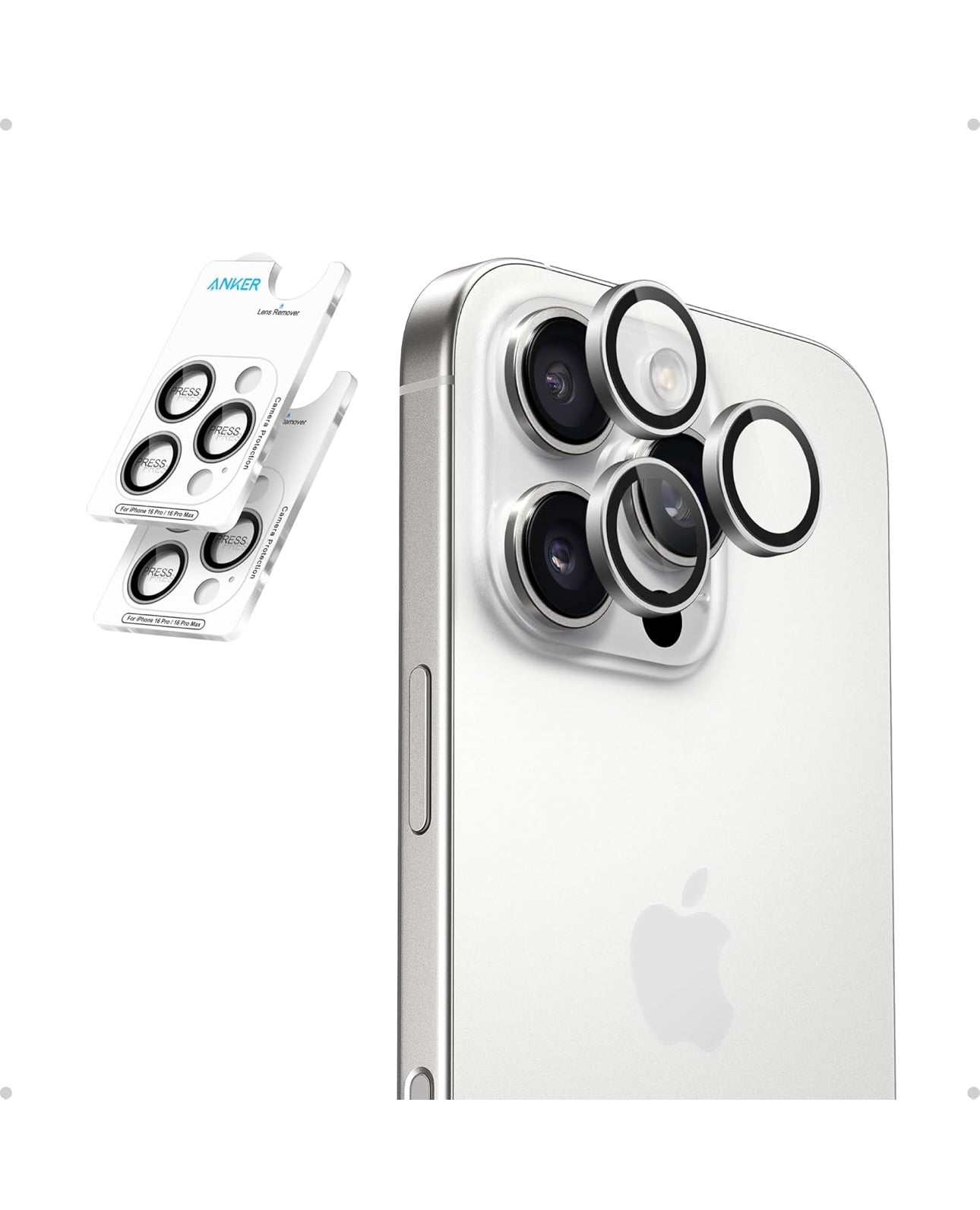 Anker Camera Lens Protector for iPhone 16 Pro/16 Pro Max, 2-Pack HD and Ultra-Durable - (Silver)