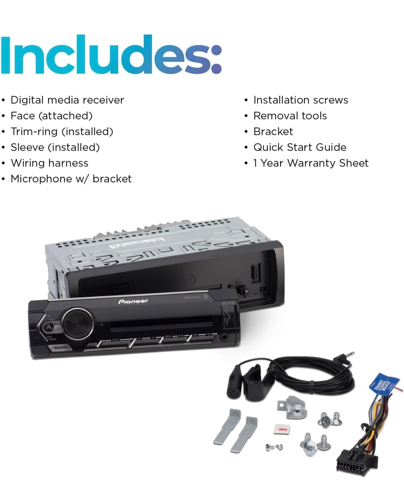 Pioneer MVH-S322BT Bluetooth-motorstereo met USB-/AUX-insette, slimfoonverbinding, Pioneer Smart Sync en handvrye oproepe vir ’n verbeterde klankervaring in die motor