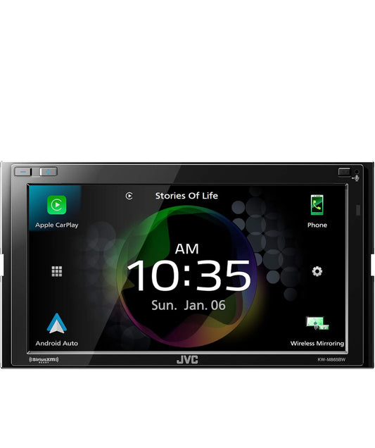 JVC Ingeboude Wi-Fi vir Draadlose CarPlay Android Auto, 6.8" LCD Raakskerm, AM/FM, Bluetooth, MP3-Speler, USB-Poort, Dubbel DIN, 13-Band EQ, SiriusXM Motorradio