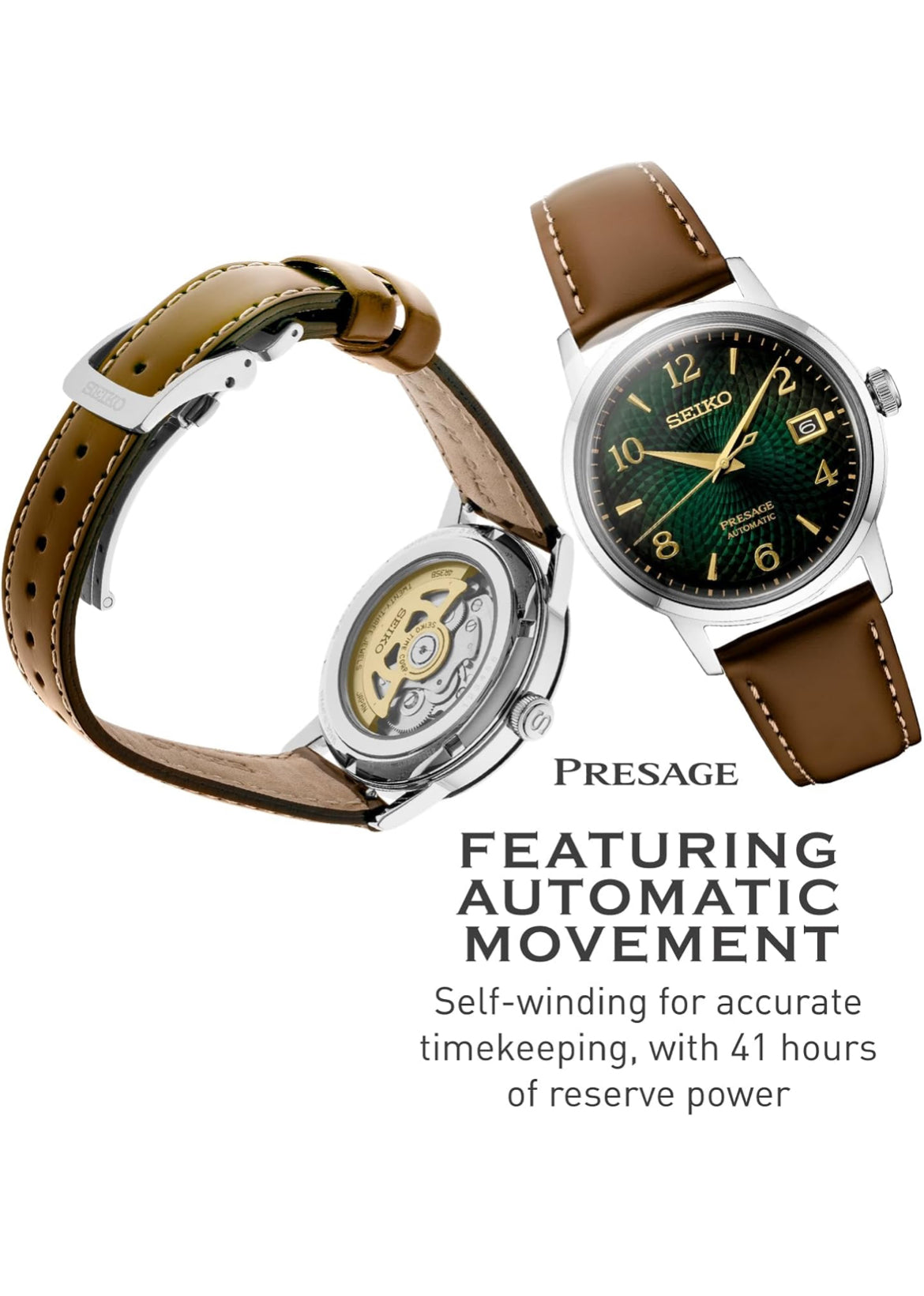 SEIKO Outomatiese Horlosie vir Mans - Presage Cocktail Time - Patroon met Goue Syfers en Datumkalender, 50m Waterbestand