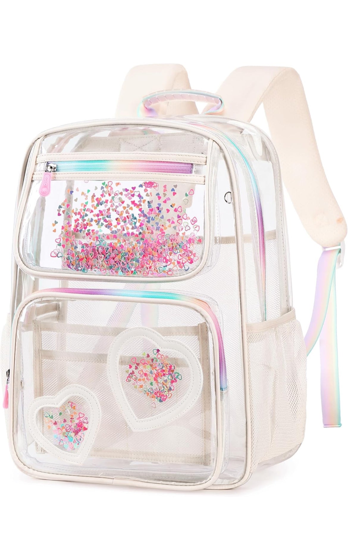 Clear Backpack for Girls Women Transparent Kids Elementary College School Bag Travel Laptop Backpacks Large Bookbags (Off-white)