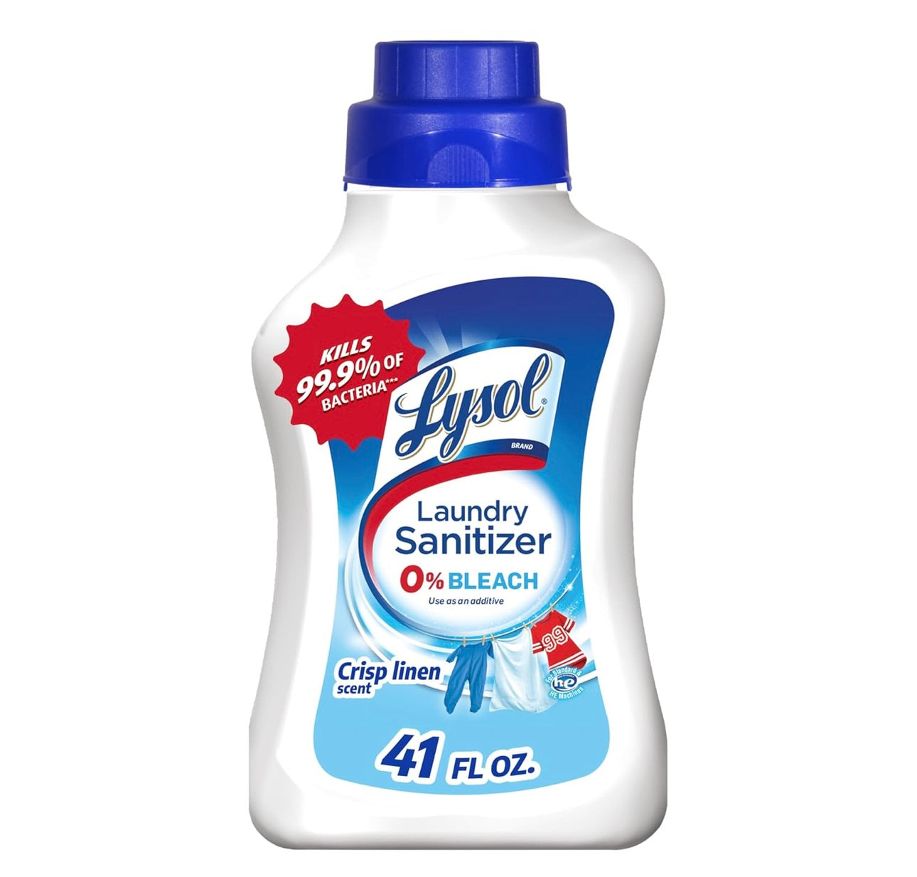 Lysol Ontsmetting Middel Wasgoedreiniger en Geurversterker, Wasgoedwasmiddelbyvoeging, Kleurveilige Bleikmiddelalternatief, Wasgoedreukverwyderaar, Dood Bakterieë en Virusse, Crisp Linne Geur, 41 Vl Oz Vloeistof