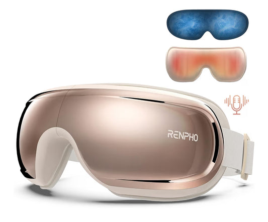 Eyeris 3 Eye Massager w/ Heat and Cooling Heated Eye Sleep Mask with Voice Control, Reduce Dry Eyes, Temple Stye Eye Care - (Rose Gold)