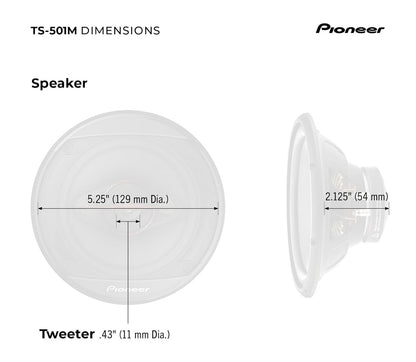 Pioneer TS-501M 4-rigting koaksiale motoroudio-luidsprekers (paar) - 5-1/4" rond, 300 W maksimum krag, swart en rooi