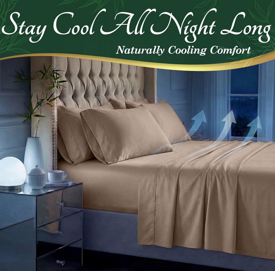 DECOLURE 100% Viscose Derived from Bamboo Sheets King Size - Luxury 6 Pc Naturally Cooling Sheets, Ultra Soft Bed Set - Deep 17" Pockets, Durable Double Stitching, Oeko Tex Standard (Taupe)
