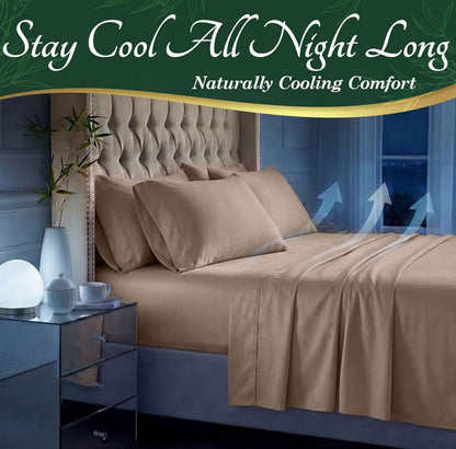 DECOLURE 100% Viscose Derived from Bamboo Sheets King Size - Luxury 6 Pc Naturally Cooling Sheets, Ultra Soft Bed Set - Deep 17" Pockets, Durable Double Stitching, Oeko Tex Standard (Taupe)