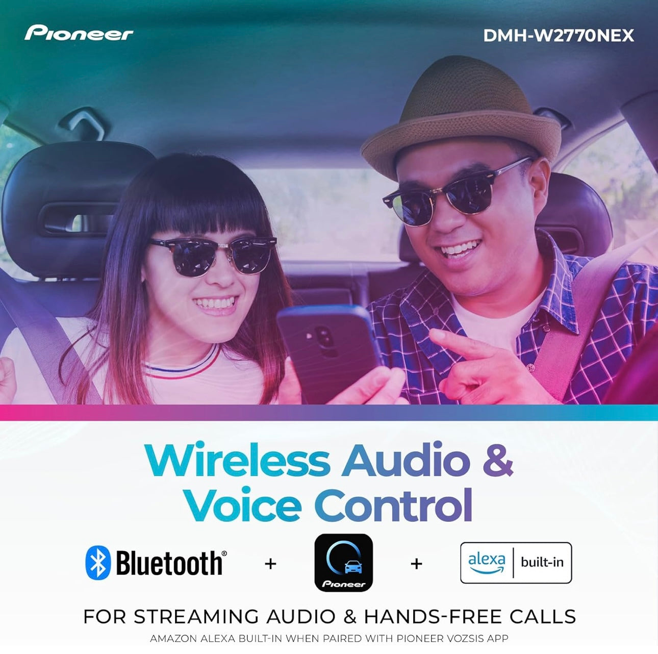 Pioneer DMH WNEX Digitale Multimediaspeler met Koordlose Apple CarPlay en Android Auto, 6.8" Kapasitiewe Raakskerm, Dubbel-DIN, Ingeboude Bluetooth en WiFi, Amazon Alexa via Toep