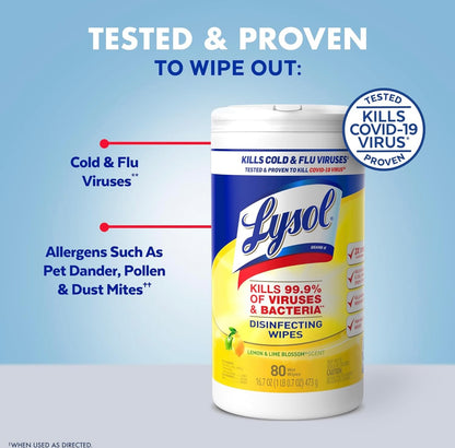 Lysol Ontsmettingsdoeke, Veeldoelige Antibakteriese Skoonmaakdoeke, Vir Ontsmetting en Skoonmaak, Suurlemoen en Lemmetjiebloeisel, Pak van 4 (Verpakking kan verskil)