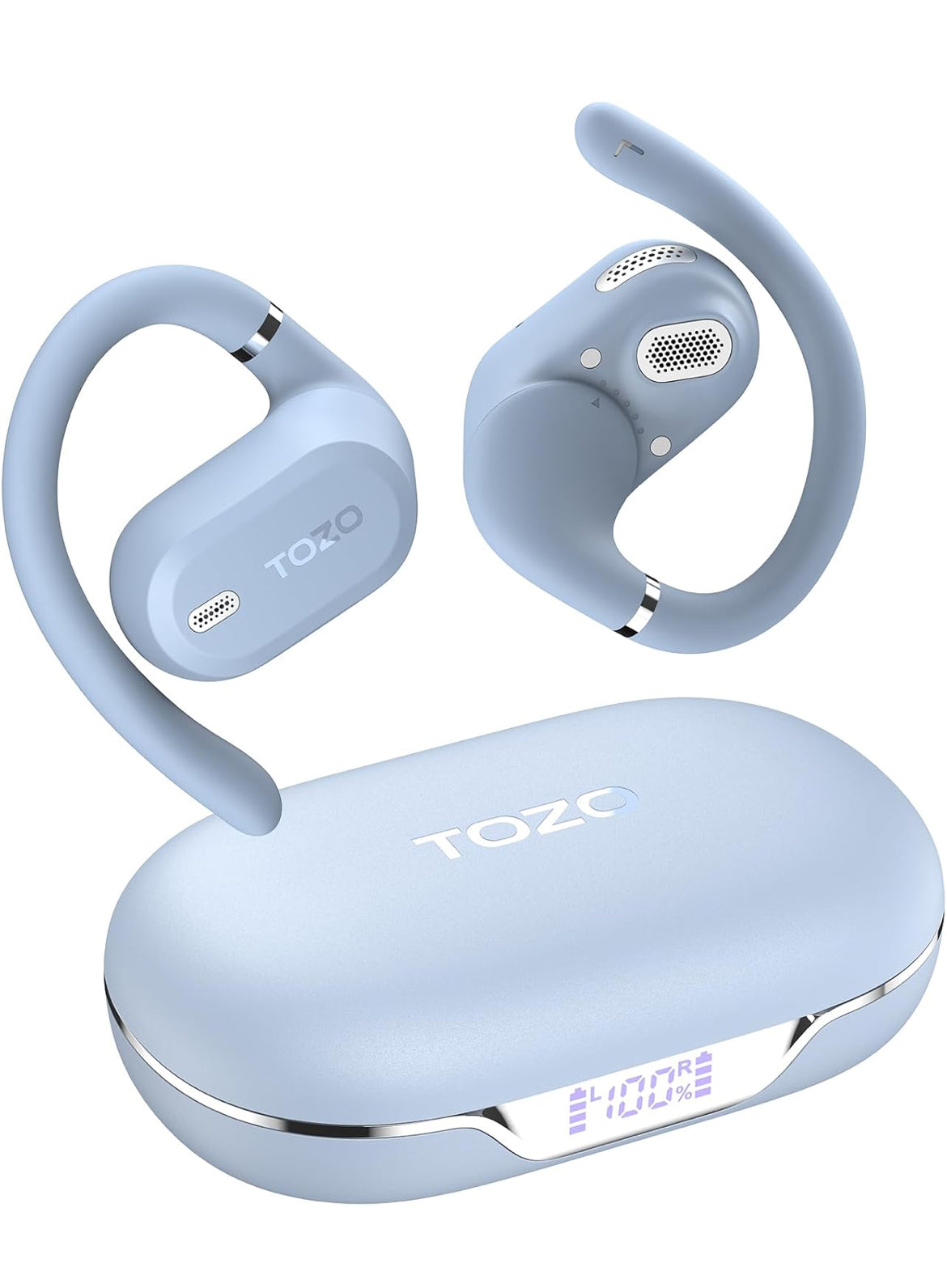 OpenWear Open Ear Headphones, Adjustable Ear Hooks, Ultra Comfort, Bass Bluetooth Headphones 5.4 with Smart Digital Display (Blue)