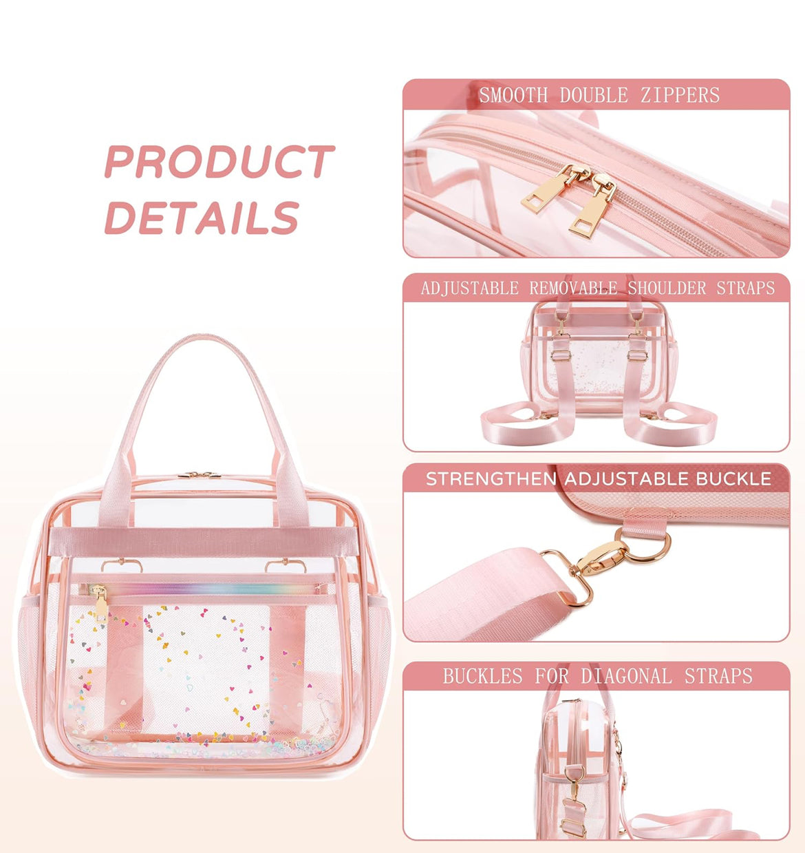 Clear Beach Bag Travel Tote Transparent Backpack for Women Girls Stadium Approved Crossbody Messenger Shoulder Handbag