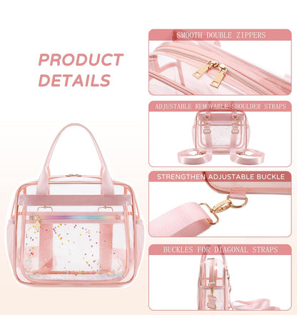 Clear Beach Bag Travel Tote Transparent Backpack for Women Girls Stadium Approved Crossbody Messenger Shoulder Handbag