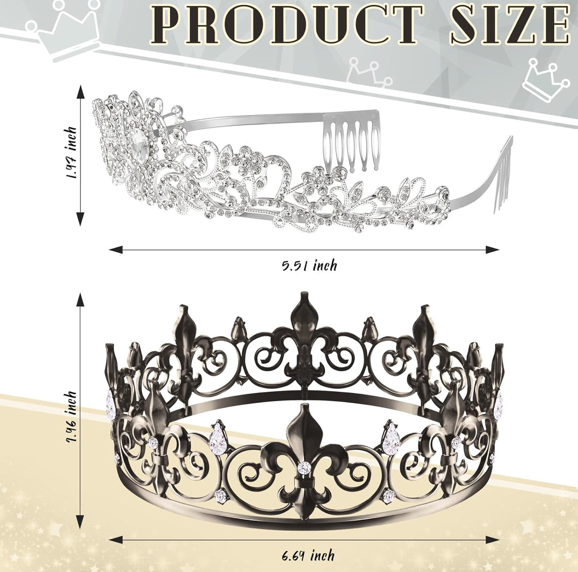 2 Stuks Tuiskeer Koning Kroon Metaal Kristal Koninklike Tiara Kroon vir Mans Vroue Bruidegom Bruid Prinses Trou Halloween