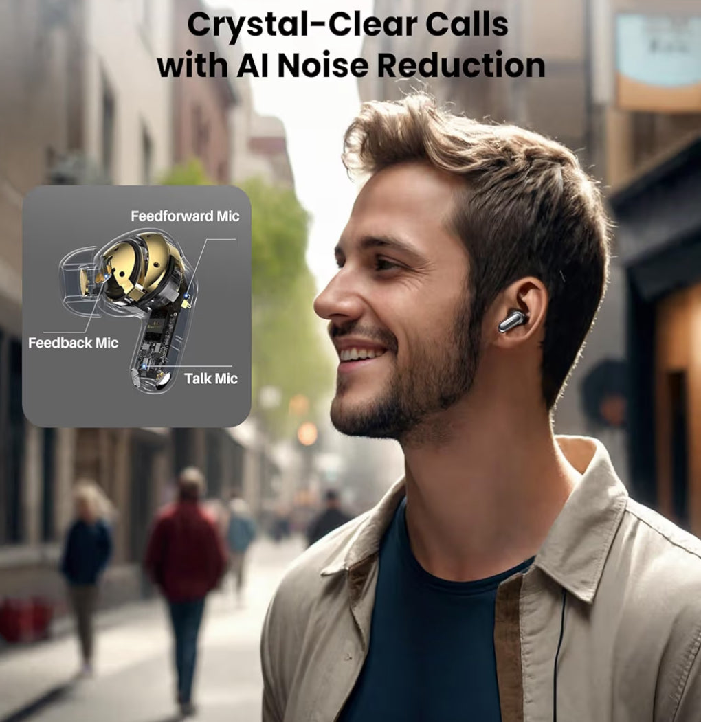 NC20 Active Noise Cancelling Wireless Earbuds, LDAC Hi-Res Sound Bluetooth, 80H Playtime, Dual Pairing, 32 EQ via App, IPX8 Waterproof - Wireless Charging Case