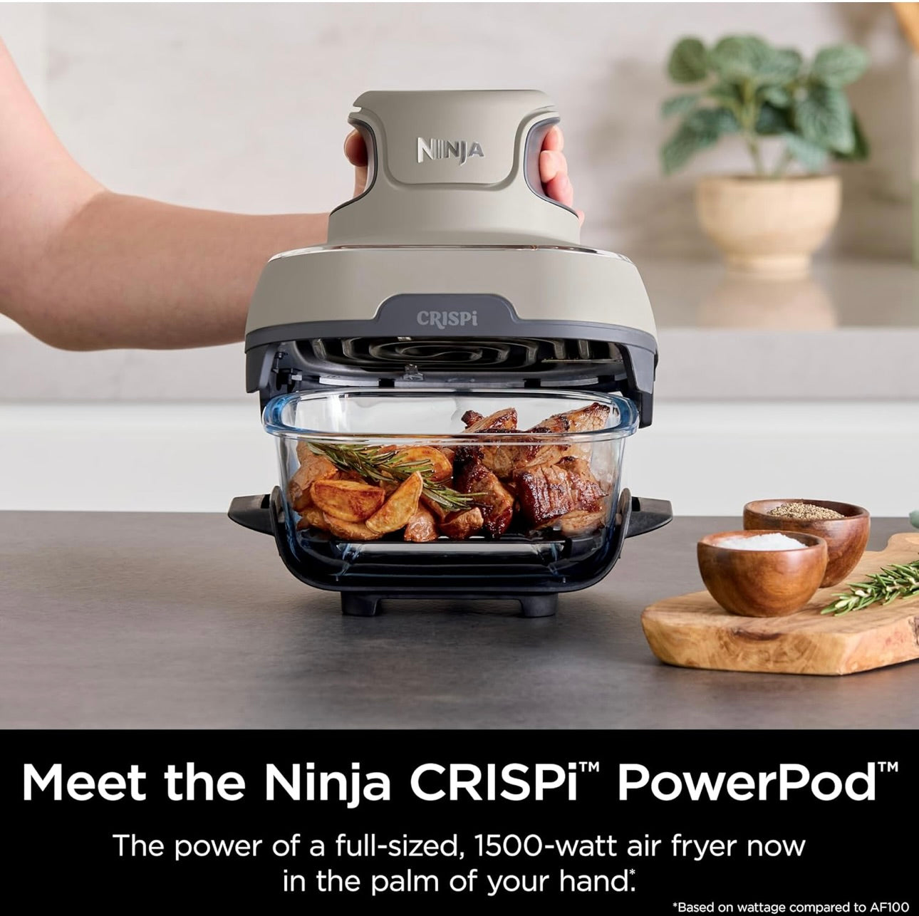 Ninja Crispi Air Fryer, Microwave, Freezer & Dishwasher Safe, Non Toxic Glass Portable Cooking System, 4 QT & 6 Cup Glass Containers with Storage Lids, Easy Meals, Air Fry, Bake, Stone, FN101ST