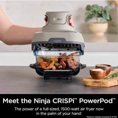 Ninja Crispi Air Fryer, Mikrogolf-, Vrieskas- en Skottelgoedwasser-veilig, Nie-giftige Glas Draagbare Kookstelsel, 4 QT & 6 Koppie Glashouers met Bergingsdeksels, Maklike Etes, Lugbraai, Bak, Steen, FN101ST