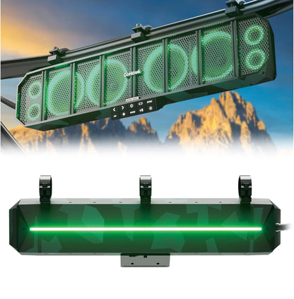 25" 8-Speaker UTV Sound Bar w/ Bluetooth, Waterproof ATV SoundBar 600W Peak Power, RGB, Detachable Remote & Audio Sync, FM Radio/USB/AUX - Green