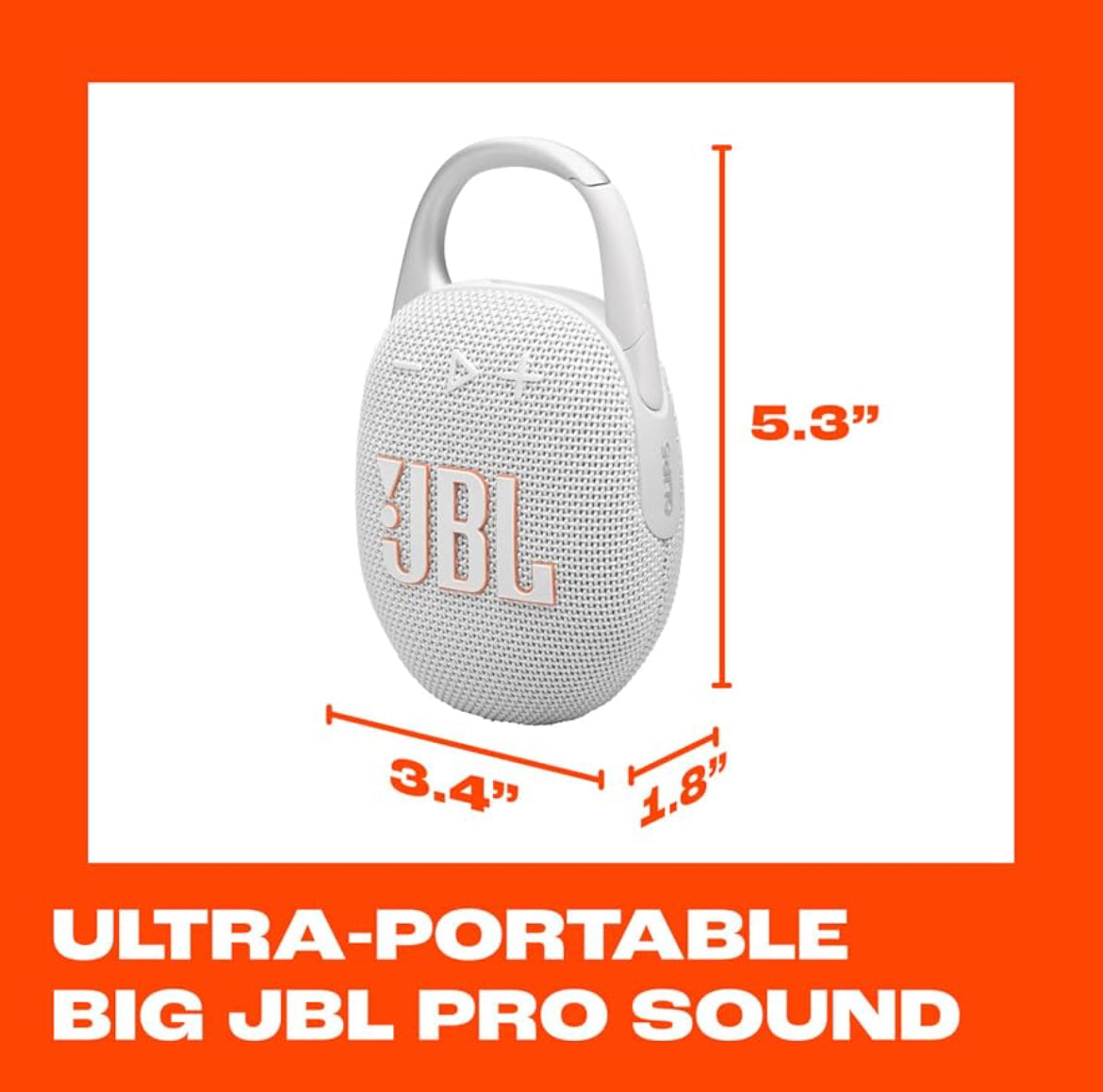 JBL Clip 5 - Ultra-Portable, Waterproof & Dustproof Bluetooth Speaker, Big Pro Sound with Punchy bass - (White)