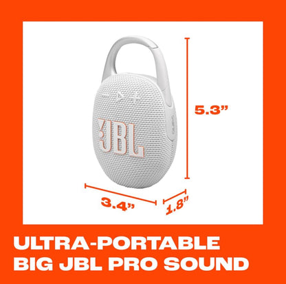 JBL Clip 5 - Ultrakompakte, Waterdigte & Stofdigte Bluetooth Luidspreker, Groot Pro Klank met Kragtige Bas - (Wit)