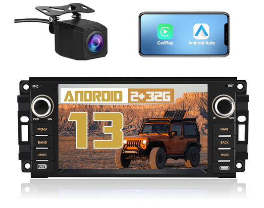 7" Touch Screen WiFi GPS FM Radio + Backup Camera Android Auto / Wireless Carplay Car Stereo for Jeep Wrangler Radio 2007-2018 Chrysler Dodge Ram 1500