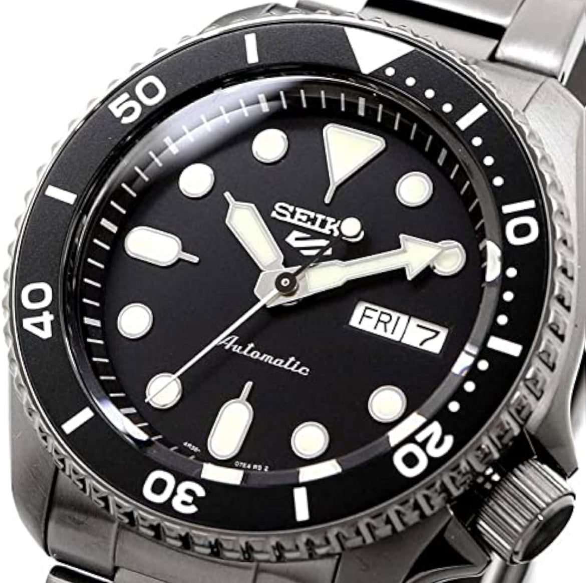 SEIKO Outomatiese Horlosie 5 Sport - Dag/Datum Kalender, LumiBrite Wysers en Merkers, en Roterende Ring, 100m Waterbestand - Swart