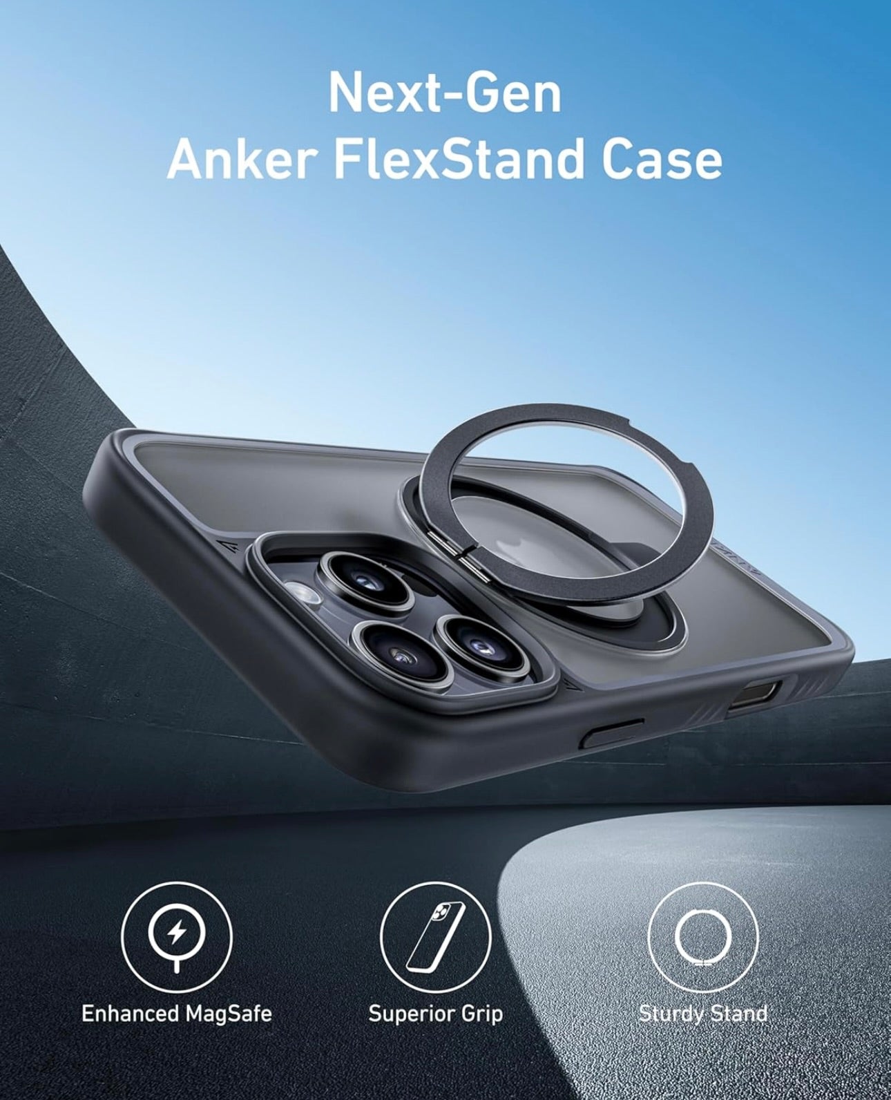 Anker Ultra Magnetic for iPhone 16 Pro Max Case with Sturdy 360° Ring Stand - MagSafe(Black)