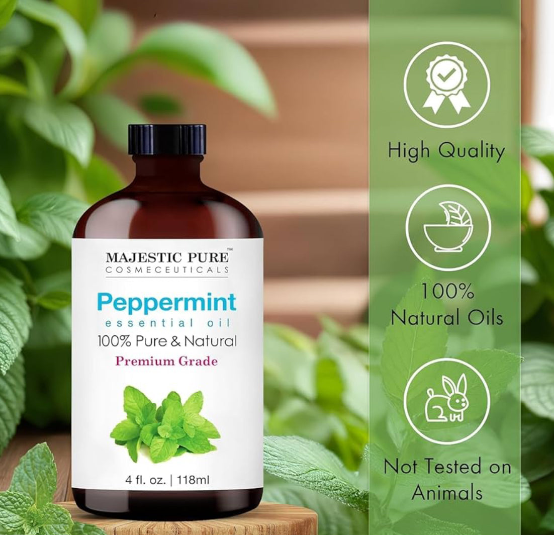 Suiwer Essensiële Olie met Glasdrupper - 100% Suiwer en Natuurlik - Essensiële Olies vir Lugbevogtiger, Aromaterapie, Seep- en Kersmaak, Pepermunt Essensiële Olie, Pepermuntolie, 118ml