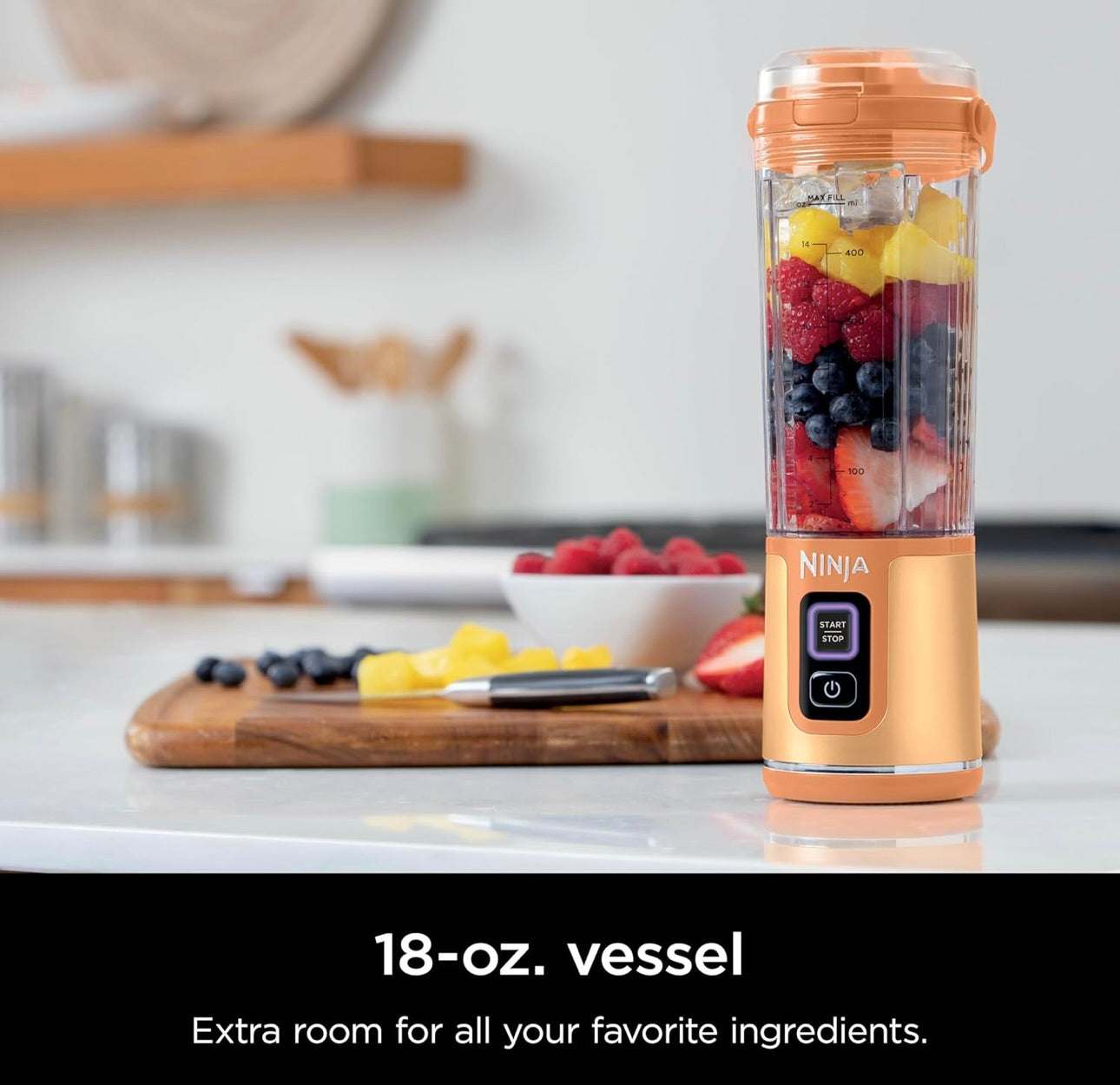 Ninja Blast Portable Blender, Cordless, 18oz. Vessel, Personal Blender BPA Free, Leakproof Lid & Sip Spout, USB-C Rechargeable, Dishwasher Safe Parts - Orange Apricot (BC151AO)