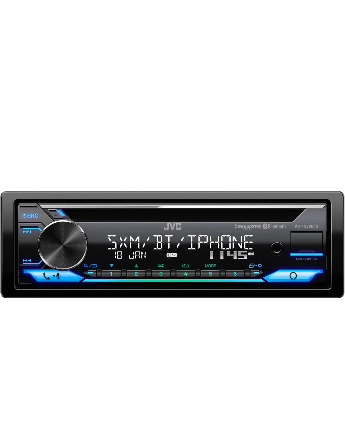 JVC KD-T920BTS-motorstereo met Bluetooth, vooraansluiting vir USB, AUX, Amazon Alexa, SiriusXM Radio Ready, hoëkrag-versterker